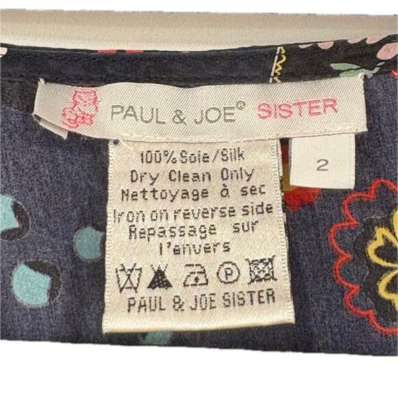 Paul & Joe Sister Silk Blouse Size US 8 EU 40 Bell Sleeves V-Neck Babydoll Lace - Picture 3 of 7